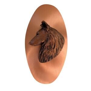 Vintage Copperama By Victor Collie Dog Relief Plaque 3D Sculpture Signed 10.25"